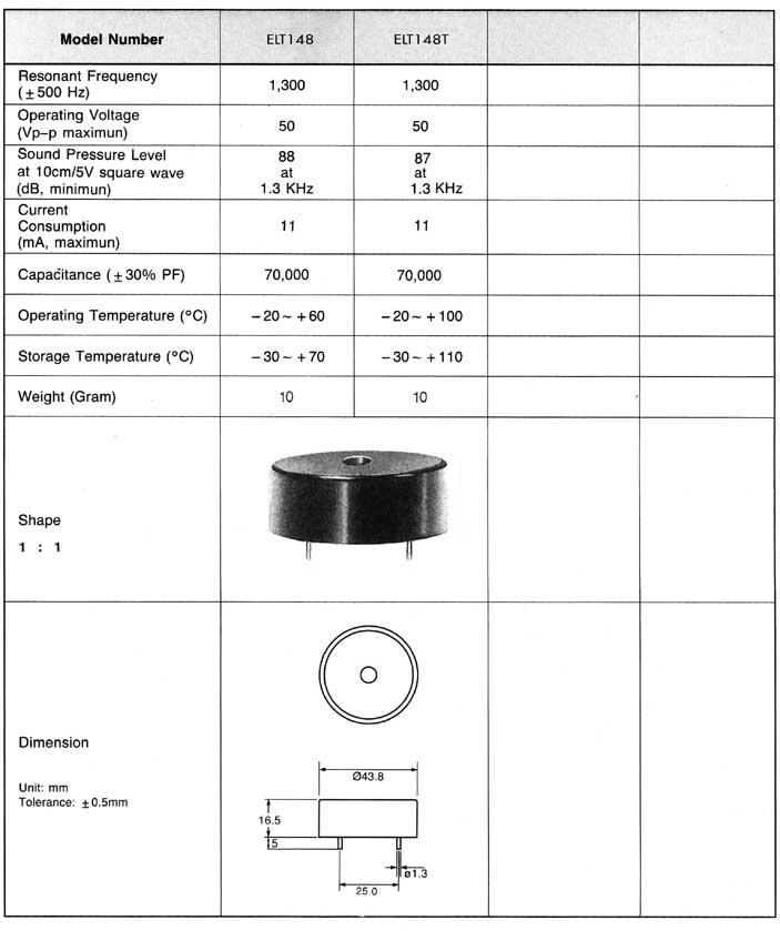 Elproma Electronics Buzzers, Piezo Transducers External Drive Type
