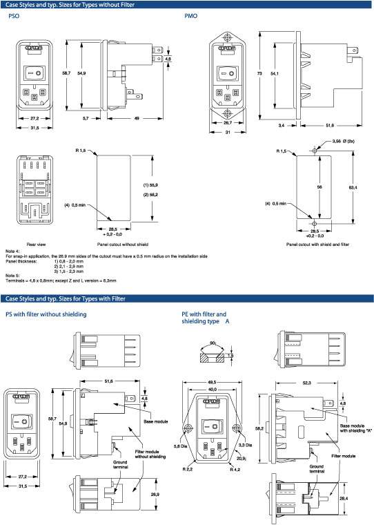 Elproma Electronics Corcom Multifunction-Power-Entry-Module RFI Filters P-Series