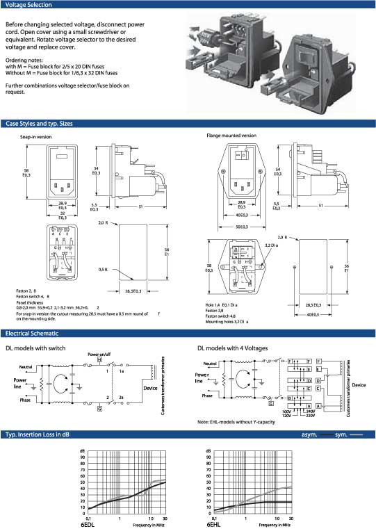 Elproma Electronics Corcom Power Entry Module RFI Filters EDL-, EHL -Series. Pag20