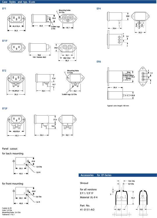 Elproma Electronics Corcom IEC Connector RFI Filters EF-Series. Pag 34-35