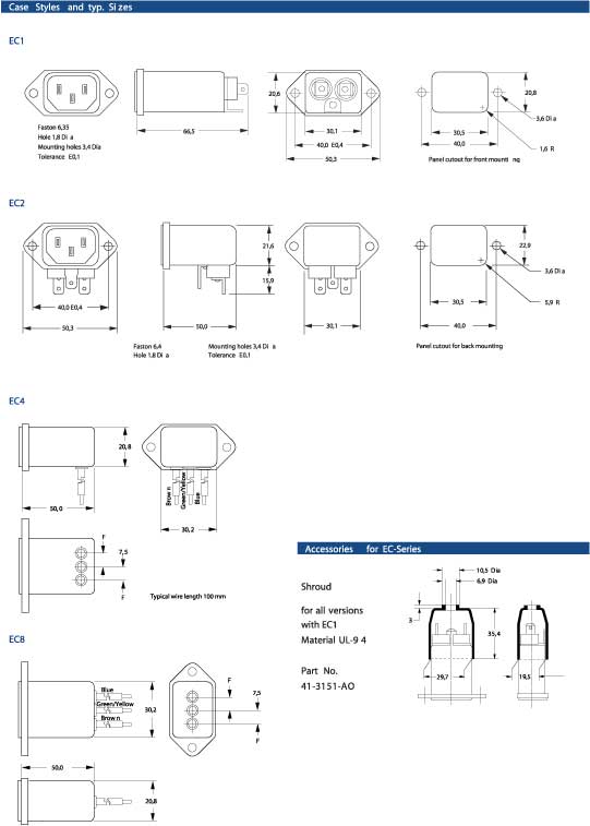 Elproma Electronics Corcom IEC Connector RFI Filters EC-Series. Pag 39