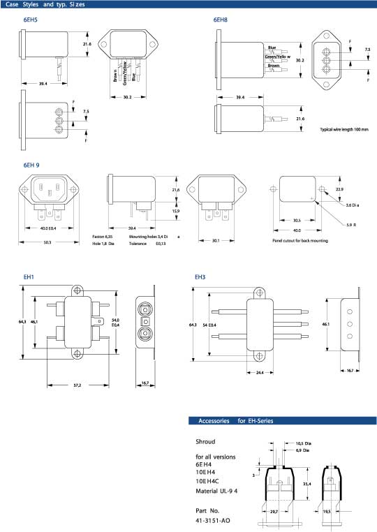 Elproma Electronics Corcom IEC Connector RFI Filters Chassis-Mount EH-Series. Pag 41